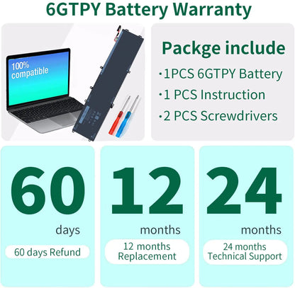 Damaite 97Wh 6GTPY Battery for Dell XPS 15-9560 15-9550 15-9570 15-7590 Precision 5520 5530 5540 5510 Vostro 7500 4GVGH 1P6KD