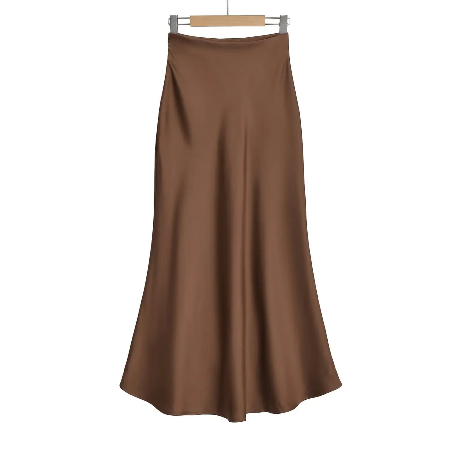 KADUWAKI Summer Long Black Satin Skirts Spring Straight Maxi Champagne Skirts Elegant Women Satin Silk Skirts Long Brown 니트 스커트