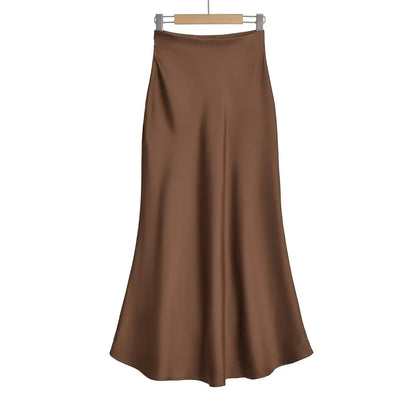 KADUWAKI Summer Long Black Satin Skirts Spring Straight Maxi Champagne Skirts Elegant Women Satin Silk Skirts Long Brown 니트 스커트