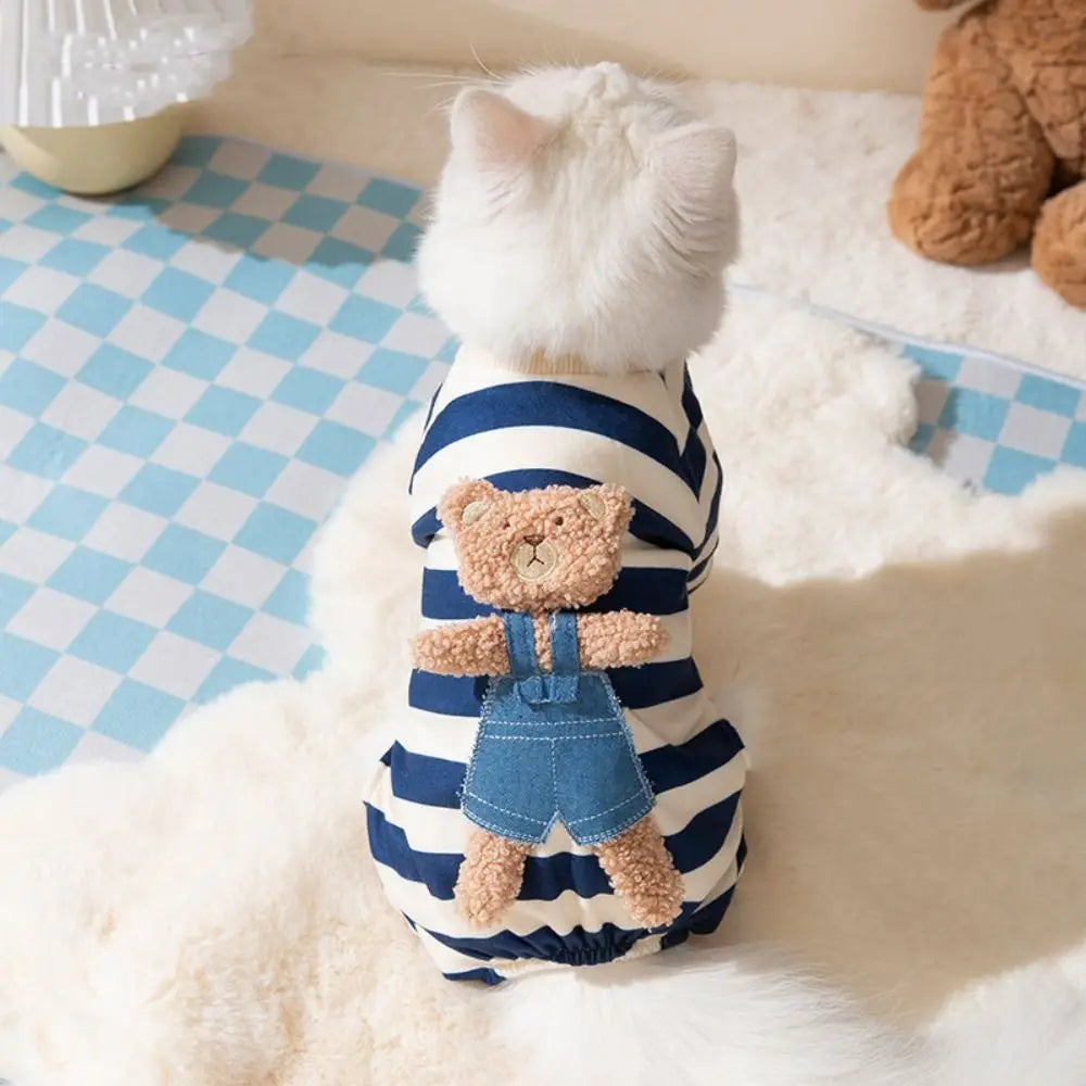 Cartoon Pattern Kawaii Pet Clothes Keep Warm Cotton Winter Puppy Clothes Striped Pajamas Animal Clothing Dog Jumpsuits Corgi