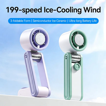 Portable Mini Handheld Fan High-speed with 199 Sppeds USB Rechargeable Silent Fan Foldable Mini Handheld Neck Hanging Small Fan