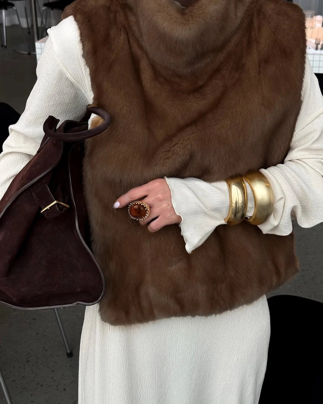 Fashion Women's Faux Fur Vest Sleeveless High Collar Waistcoat Casual Chic Streetwear Outerwear Ladies Fashion Winter 2025 Tops