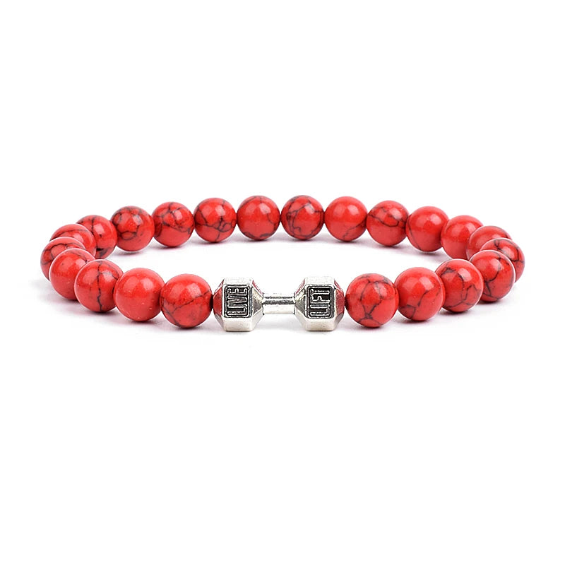 Dumbbells For Men Beads Bracelet Natural Black Volcanic Lava Stone Energy Barbell Fashion Bracelets Bangles Handmade Jewelry