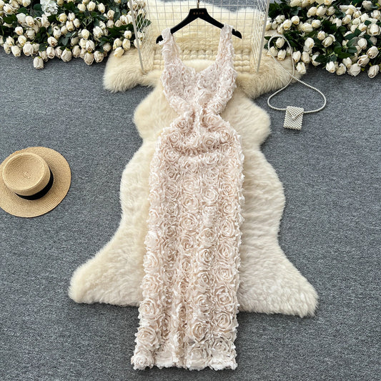 Sexy Three-dimensional Vintage korean fashion Evening Long dress pencil dress ceremony dresses women clothing