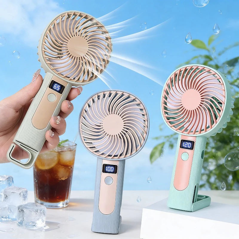 Portable Mini Handheld Small Fan Usb Rechargeable With Stand Digital Display Cooling Fan Suitable For Office Travel Outdoor Use