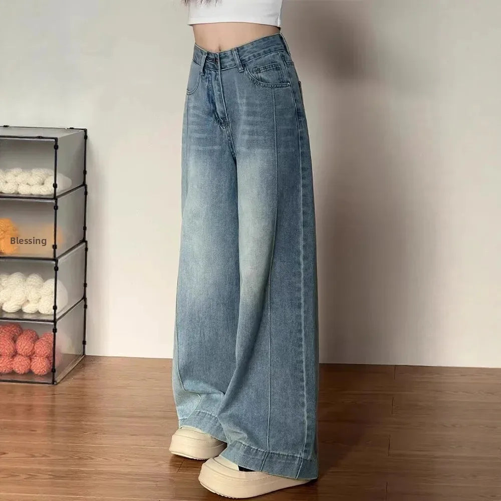 High Waist Wide Leg Jeans Women's Straight Cut Trousers for Pear Shaped plus Size Spring New Style Loose Slimming Denim