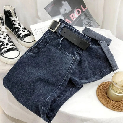 High Waist Harlan Denim Jeans Women Students Straight Leg Loose Slimming Spring Autumn New Style Old Dad Cucumber Trendy