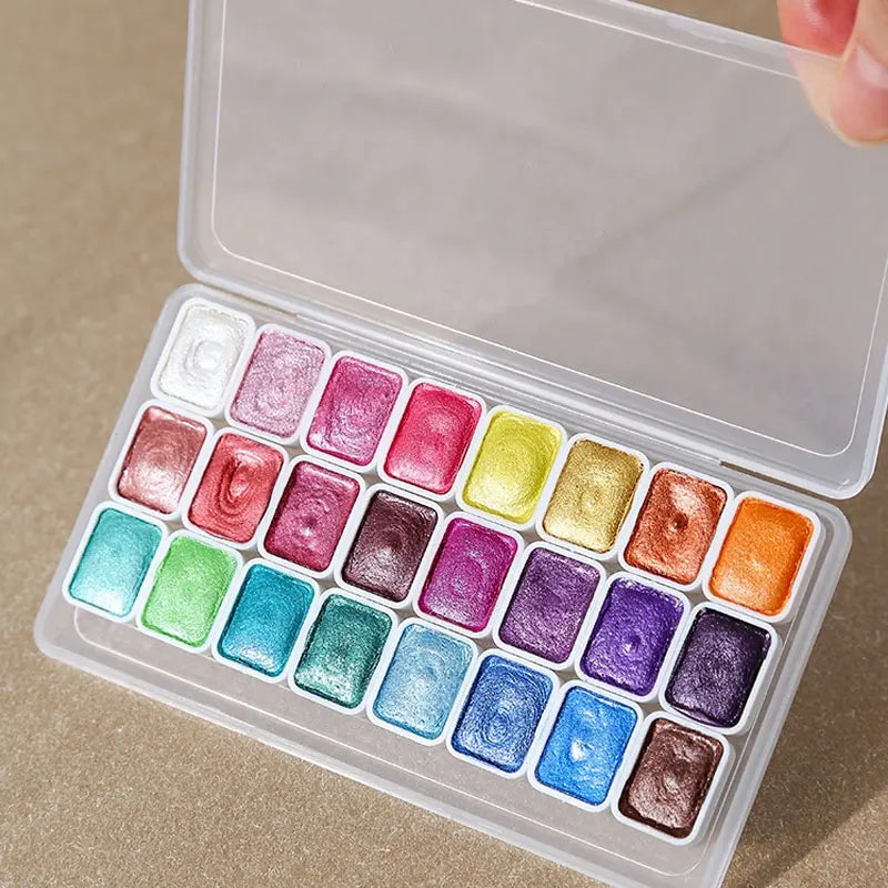 20/24/60/72-Color Pearlescent Watercolor Paint- Intense Sparkle, Professional Coverage, Light Fastness - Glitter Solid Pigments