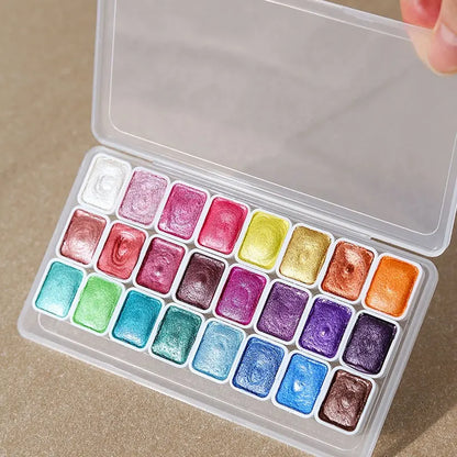 20/24/60/72-Color Pearlescent Watercolor Paint- Intense Sparkle, Professional Coverage, Light Fastness - Glitter Solid Pigments