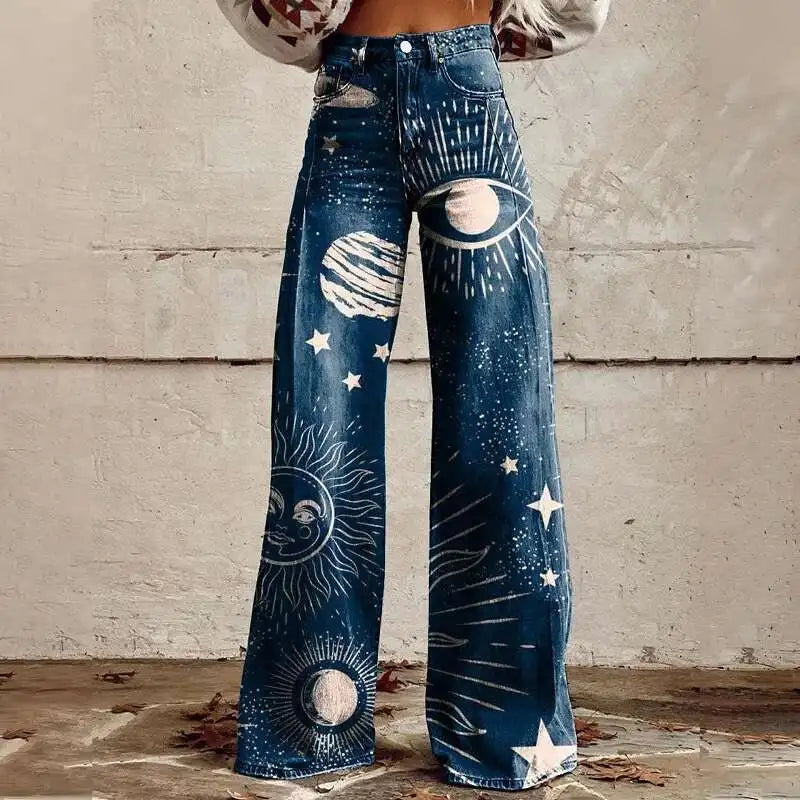 2025 Retro 3D Printing Fashion High Waist Pants High Street Loose Wide Leg Pants for Women Harajuku Trousers Spring Summer