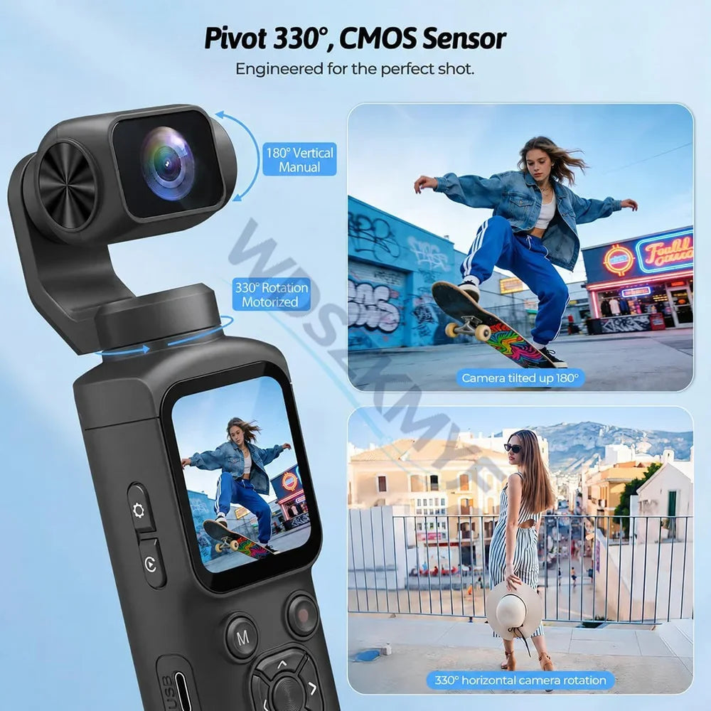 New Real 4K Action Camera With 330° Face Tracking Gimbal Stabilizer 75MP Pixels WiFi Function Pocket Gimbal Camera for Vlog