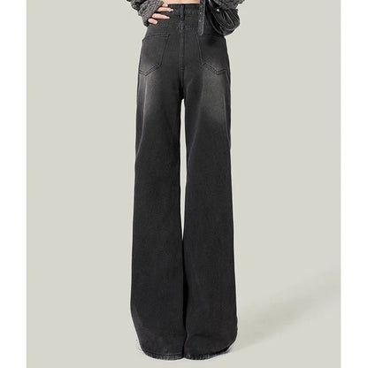 Woman High Waist American Retro Wide Leg Jeans Female Harajuku Loose Straight Leg Pants Girls Designer Black Grey Denim Trousers
