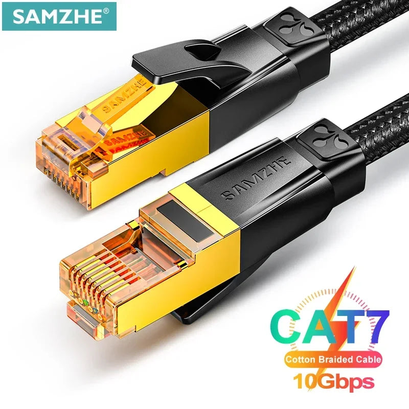 SAMZHE Cat7 10Gbps Ethernet Cable Cotton Braided Network Lan Cord for Modem Laptops PS5 4 Router 1m 5m 10m RJ45 Cable Ethernet