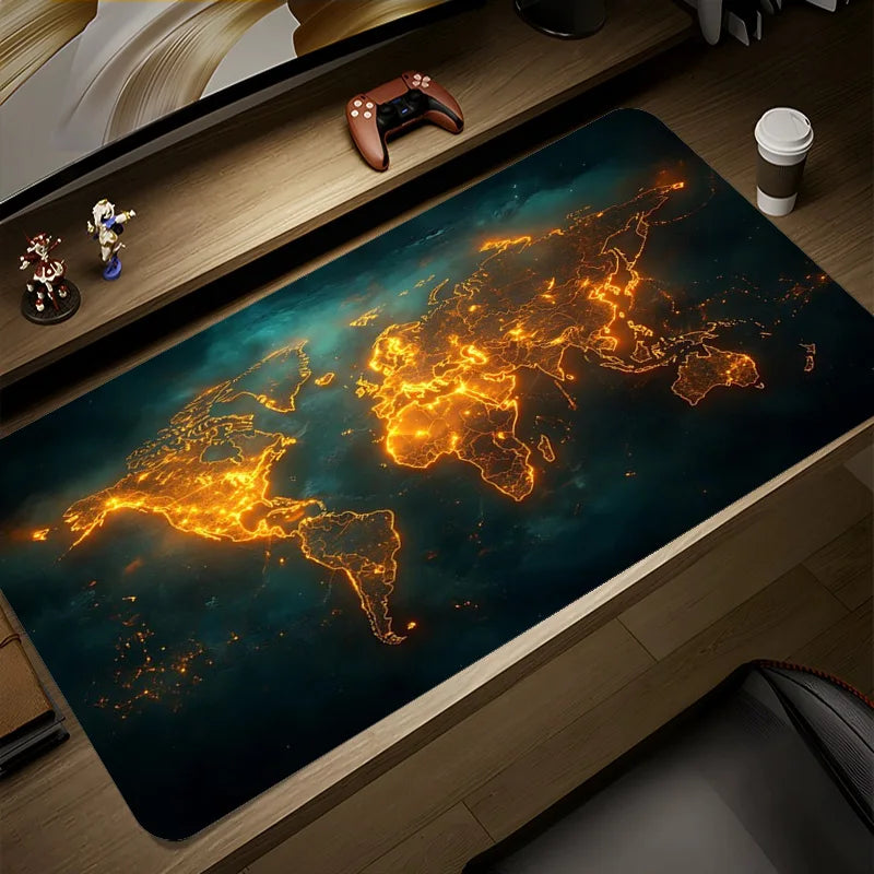 Mouse Pad World Map Mouse Pad Laptop Keyboard Men's Retro Office Large Desk Pad Home Custom Game Practical 90x40cm Accessories