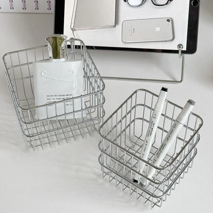 Iron Storage Basket Square Metal Bin Organizer For Bathroom Vanity Cosmetics Skincare Masks Lipsticks Countertop Holder