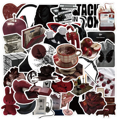 50 Pieces Red & Black Themed Stickers - Decorative Decals for Journals, Phone Cases & Laptops BulingBulingStickers Store
