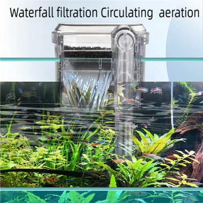 Wall Mounted Waterfall Filter，USB Small Fish Tank Filter with Filter Media Water Circulation System for Desktop Fish Bowl