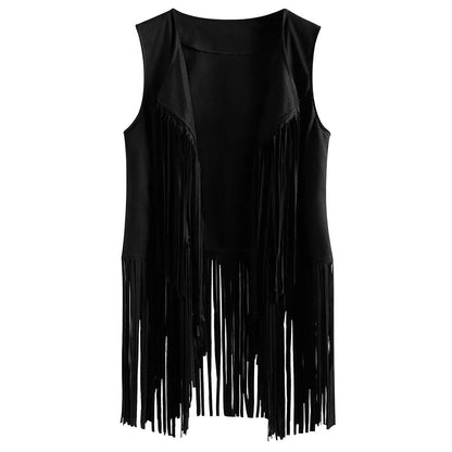 Fringe Vest Women Leather Suede Vest Tassels Vintage Western Country Cowgirl Vest Cardigan Waistcoat Jacket
