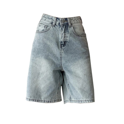 Trendy Women's Y2K High Waist Light Wash Oversized Denim Shorts Bermuda Length Wide Leg Trousers for 2026