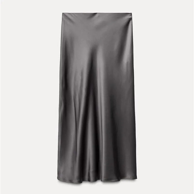 2026 Women Simple Casual Long Skirt Spring Summer Elastic High Waisted A-Line Skirts Woman Elegant Streetwear Satin Skirts Lady