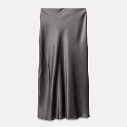 2026 Women Simple Casual Long Skirt Spring Summer Elastic High Waisted A-Line Skirts Woman Elegant Streetwear Satin Skirts Lady