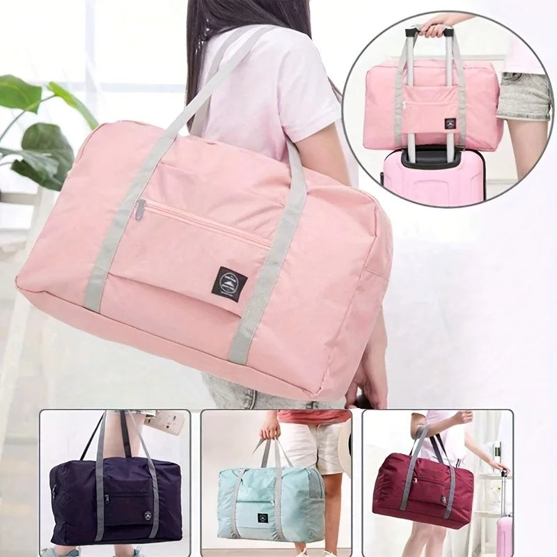 1 set of foldable large capacity travel luggage bag, expandable fitness bag, sports carry on, weekend luggage check-in, luggage