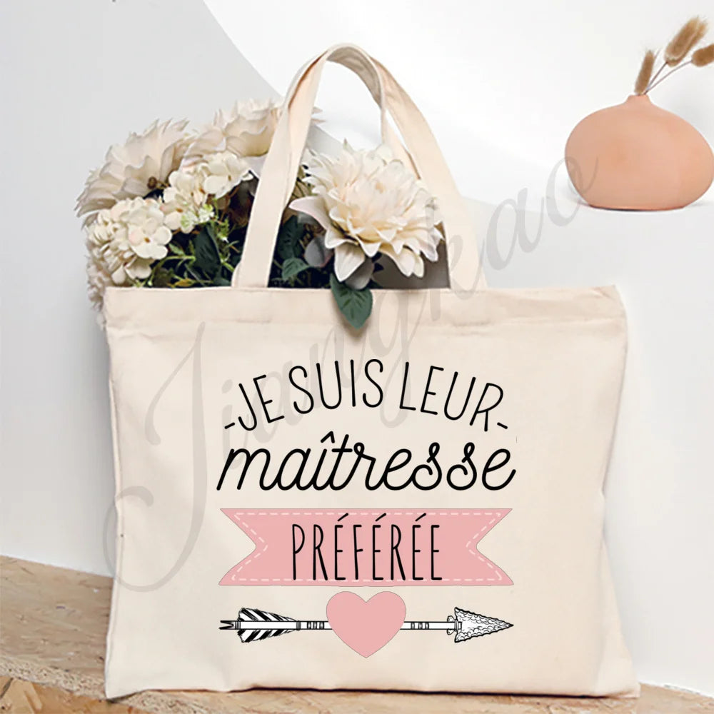 Thank You Teacher French Print Women Shoulder Bag CanvasShopping Bags Female Handbags Reusable Tote Bag Best Gifts for Maitresse