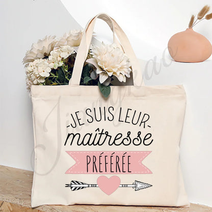 Thank You Teacher French Print Women Shoulder Bag CanvasShopping Bags Female Handbags Reusable Tote Bag Best Gifts for Maitresse