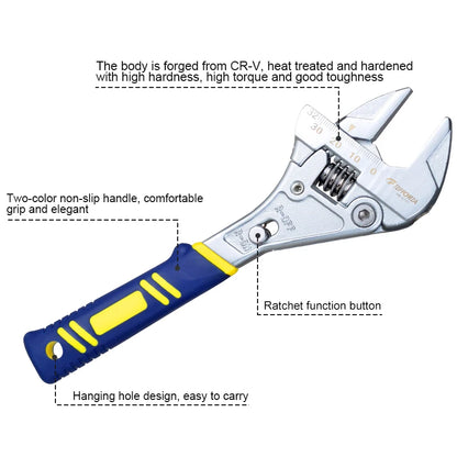 Adjustable wrench 8 '' ratchet wrench household multifunctional adjustable wrench 0-32mm large opening for DIY Repair Home Use