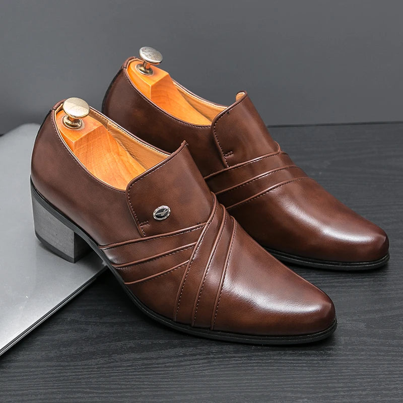 Men Formal Oxford Shoes Casual Business Office Party Loafers Men's High Heels Shoes Classic Men Shoes PU Leather Dress Shoes