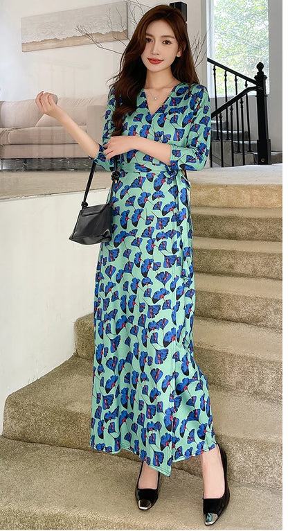 ZAROY Women Wrap Long Dress Summer Sexy V Neck Side Split Party Club Dress Chic Streetwear Elegant Evening Slim Beach Vestidos