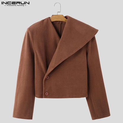 Fashion Casual Style Tops INCERUN 2025 Men's Cropped Asymmetrical Collar Suit Coat Streetwear Male Hot Sale Long Sleeved Blazers