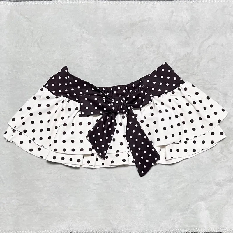 American INS Style New Cute Swimsuit Summer Fashion Sexy Halterneck Polka Dot Bow Tie Top Skirt Beach Y2k Three-piece Sets 2025