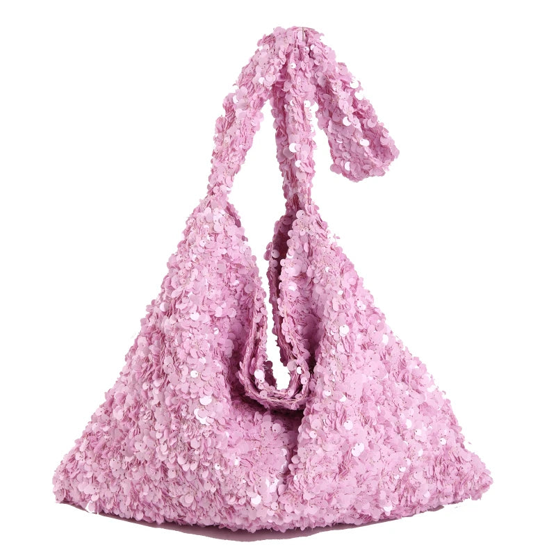 Fashion Sparkly Sequin Sweet Tote Bag for Women Casual Glitter Shopper Shoulder Bag for Party Large Capacity Youth Shiny Handbag