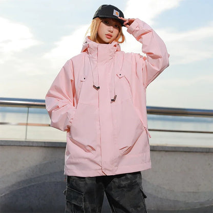 Pink Outdoor Camping Jacket Women's Autumn Loose-fit Hooded Jackets Elegant Long Sleeve Fashionable Harajuku Bf Windbreaker Coat