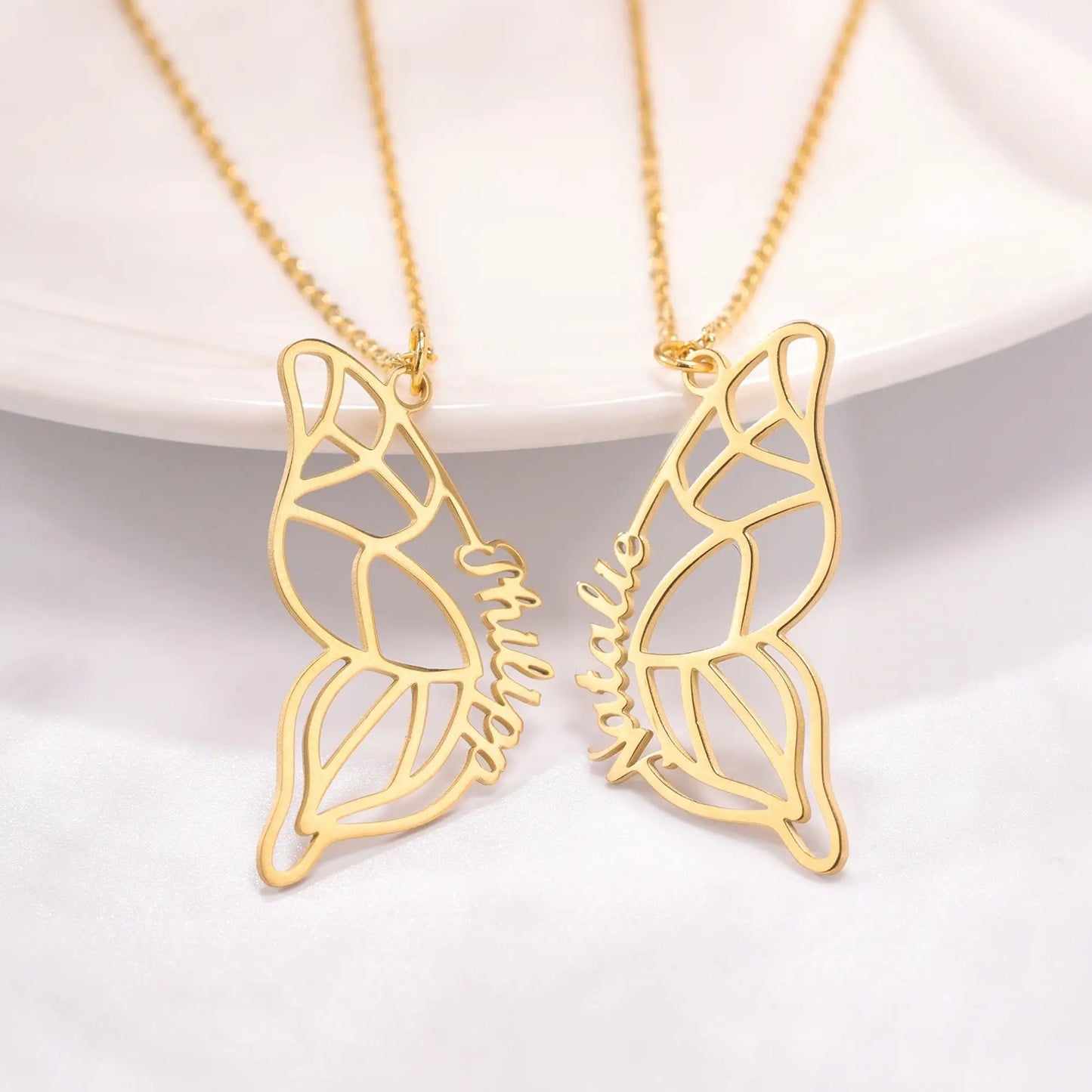 Stainless Steel Two Butterfly Necklace Personalized Butterfly Wings Necklace Best Friends Necklace Set Custom BFF Necklace