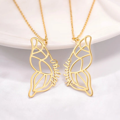 Stainless Steel Two Butterfly Necklace Personalized Butterfly Wings Necklace Best Friends Necklace Set Custom BFF Necklace