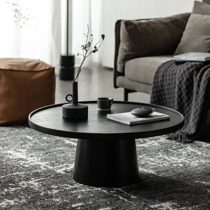 Round Solid Wood Coffee Table Minimalist Design Living Room Home Decor Coffee Table Nordic Black Simple Coffee Table Furniture