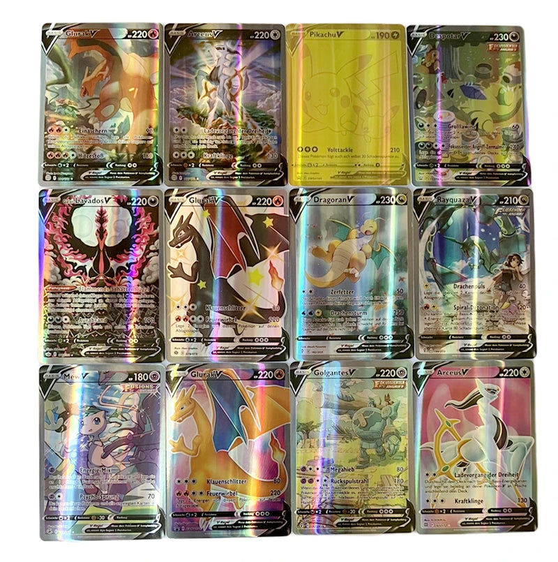 Deutsch Pokemon Cards in German Vstar Vmax GX Limited Shiny Rainbow Arceus Pikachu Charizard Holographic Playing Cards Kids Gift