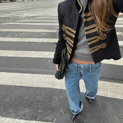 Vintage Cropped Napoleon Jacket Women Solid O-neck Long Sleeve Single Breasted Jackets Female 2026 Spring Lady Chic Outwear New