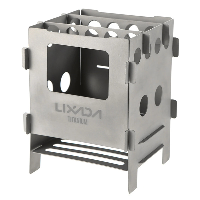 Stainless Steel / Ti Camping Stove Folding Wood Stove Outdoors Portable BBQ Barbecue Shelf Mini Charcoal Picnic Stove