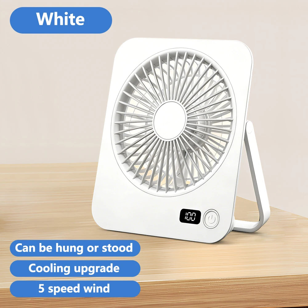 Portable Foldable Desk Fan with LED Display and 5-Speed Adjustable USB Rechargeable Silent Mini Fan For Outdoor House Table Fans
