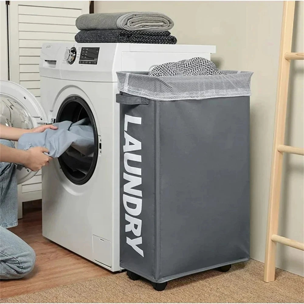 Yoga Mat Storage Artifact Home Dust-proof Storage Basket with Wheels Dirty Clothes Hamper Narrow Space Storage Organizer