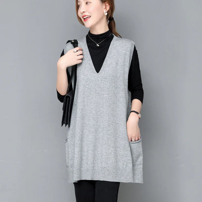 Autumn Winter Loose Svel Knitted Vest Women's Outerwear Faionable Slimming Korean Sle Polyester Fiber V-ne