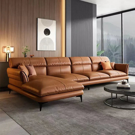 -luxury sofa set furniture leather L - shaped latex combination leather living room sofas
