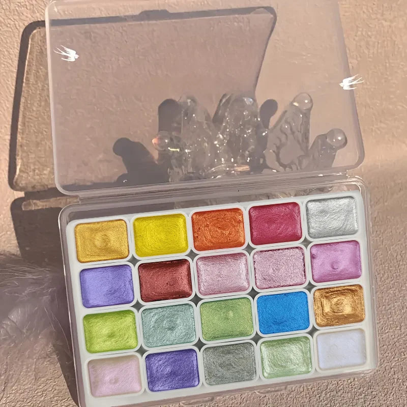 20/24/60/72-Color Pearlescent Watercolor Paint- Intense Sparkle, Professional Coverage, Light Fastness - Glitter Solid Pigments