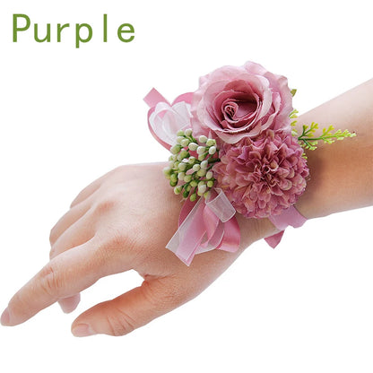 Girls Bridesmaid Wrist Flowers Groom Boutonnier Suit Corsage Pins Artificial Silk Rose Fabric Hand Flowers Wedding Accessories