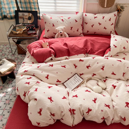 Ins Style Printed All-Cotton Bedding Set Antibacterial Dormitory Bedclothes for Students Comfort Skin-Friendly Home Decoration