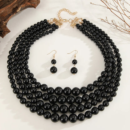 Wedding Jewelry Set Fashion Elegant Multi-layer Handmade Imitation Pearl Beaded Necklace And Earrings Women's Party Accessories