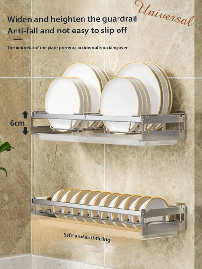 Dish Rack Wall Mounted Modern Kitchen Multifunctional Shelf Bowl Plate Drying Hanging Rack Chopsticks Fork Storage Shelves
